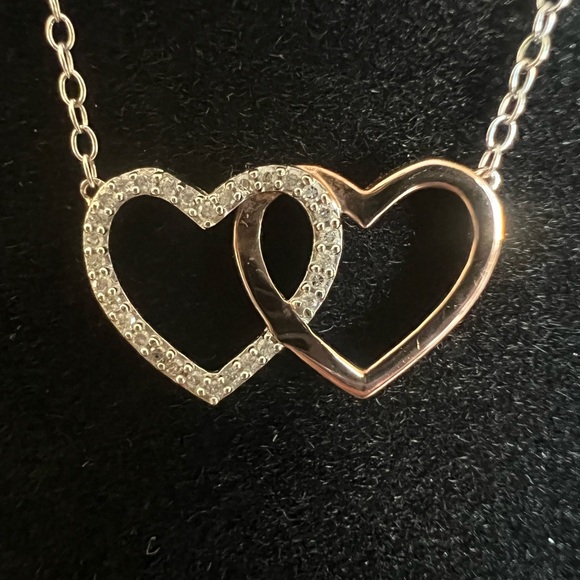 Diamond Classics Sterling Silver and Rose Gold Plated Double Heart Necklace - Picture 2 of 13